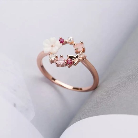 Jewelry - NEW Dainty Rose Gold Butterfly Flower Halo Ring